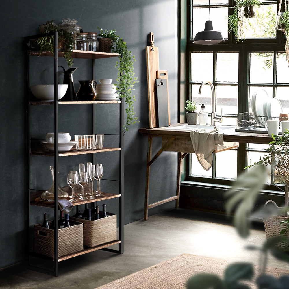 Noe Black and Oak 5 Tier Bookshelf