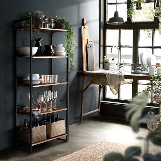 Noe Black and Oak 5 Tier Bookshelf