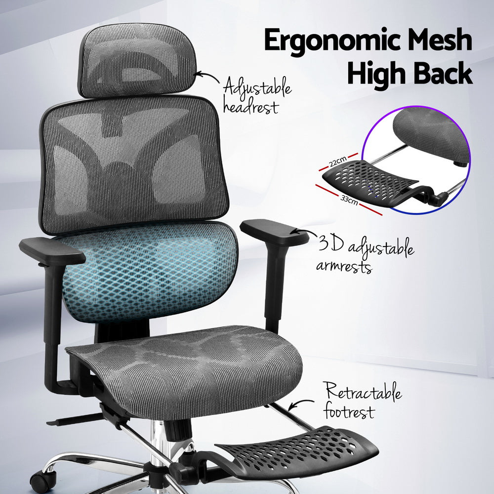 Grey Ergonomic Office Chair with Footrest