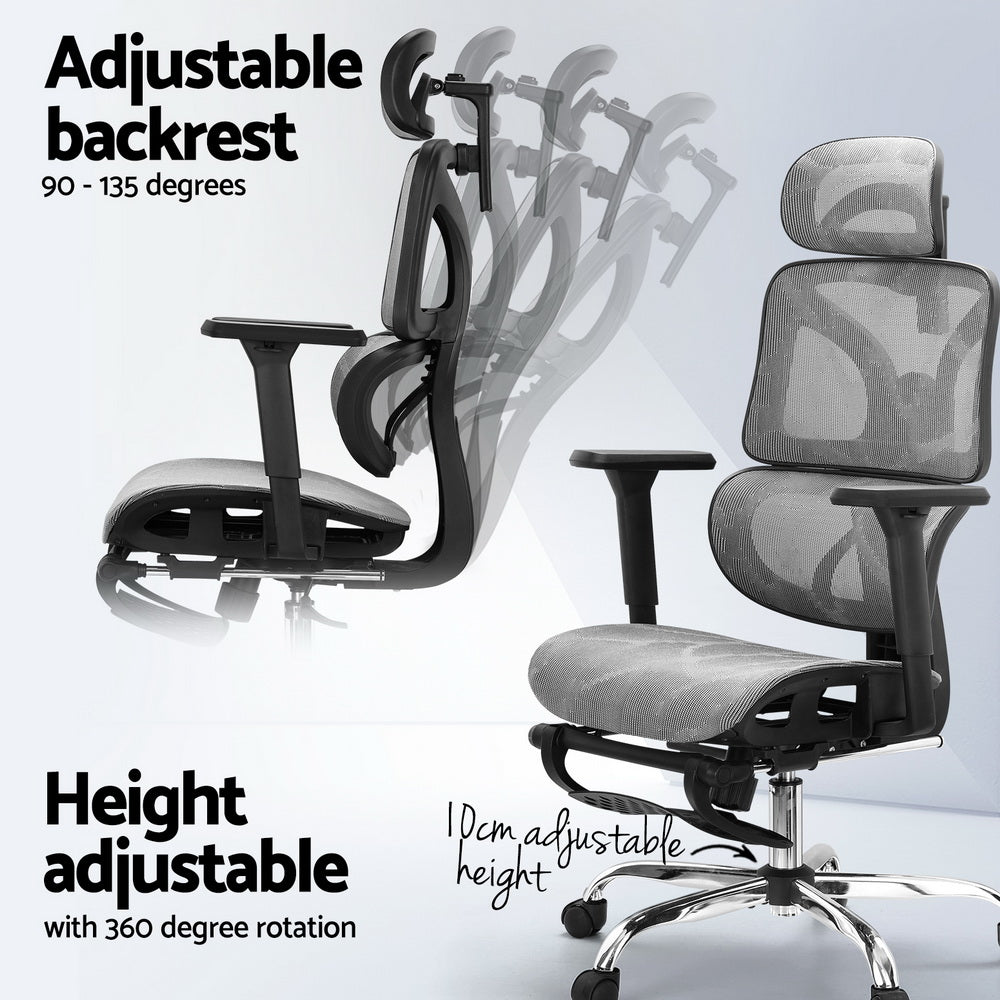 Grey Ergonomic Office Chair with Footrest