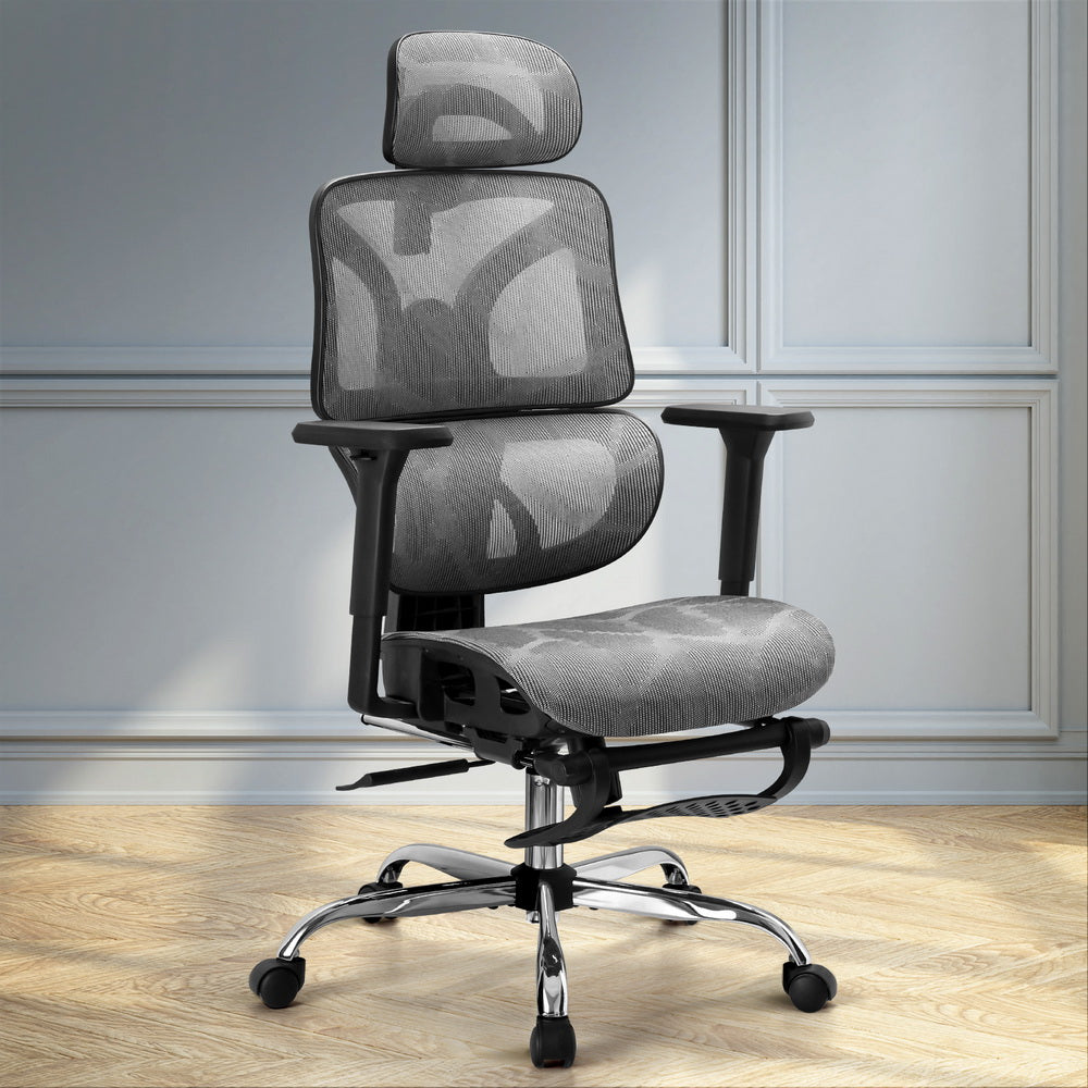 Grey Ergonomic Office Chair with Footrest