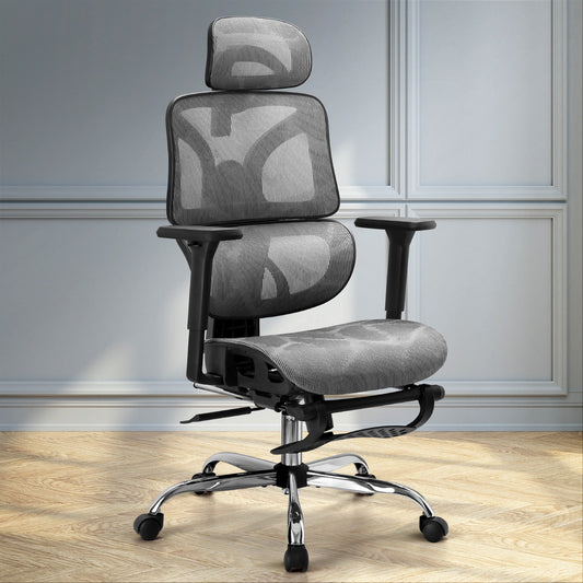 Grey Ergonomic Office Chair with Footrest