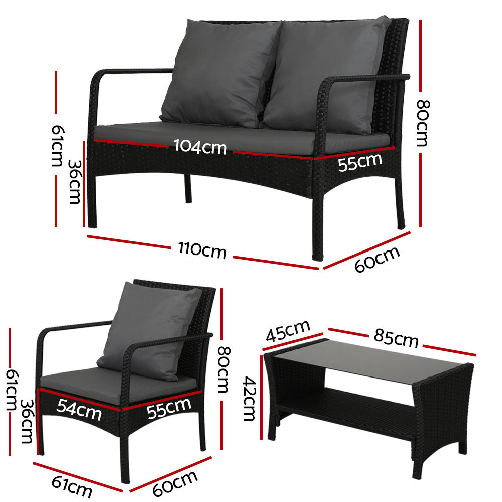 Gardeon 4 Piece Rattan Outdoor Sofa Set
