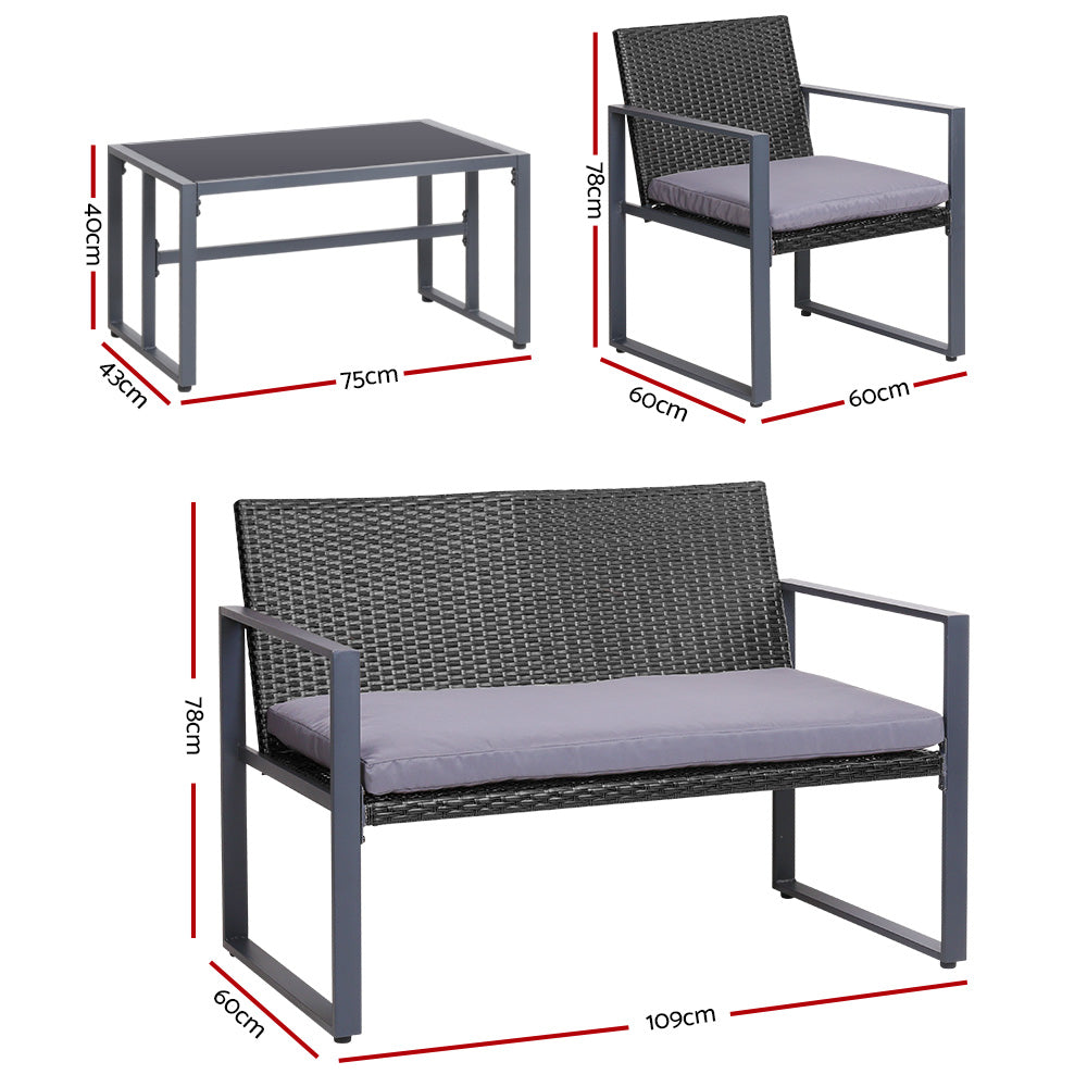 Gardeon Black 4 Piece Outdoor Sofa Set