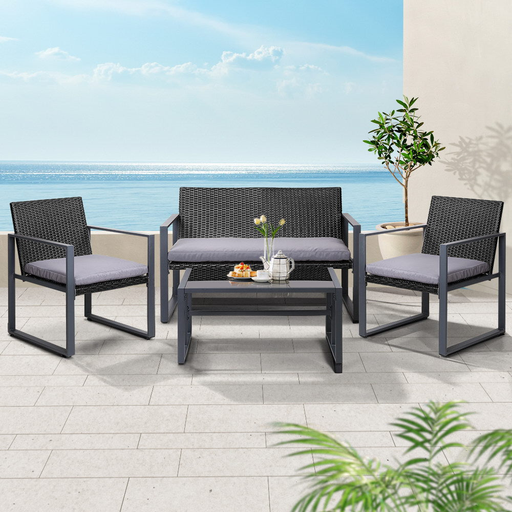 Gardeon Black 4 Piece Outdoor Sofa Set