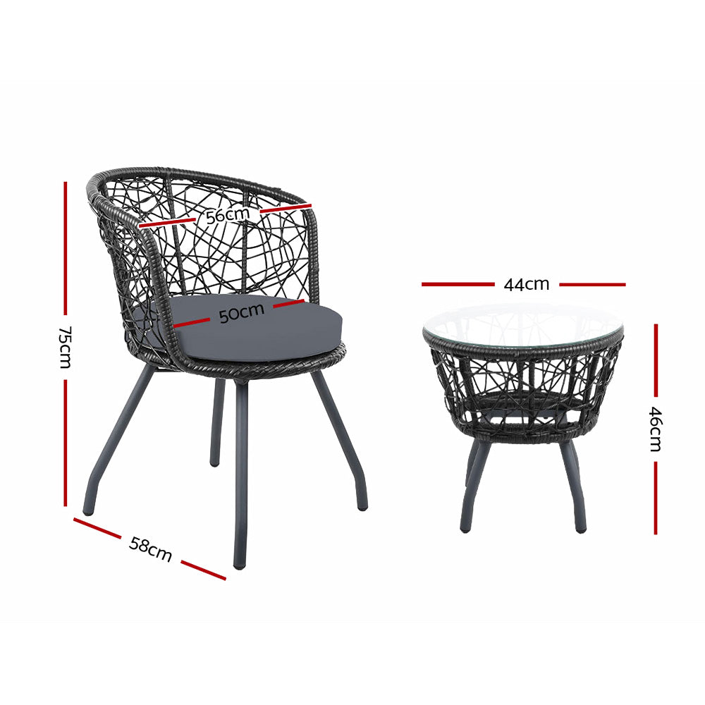 Gardeon Black 3 Piece Bistro Set