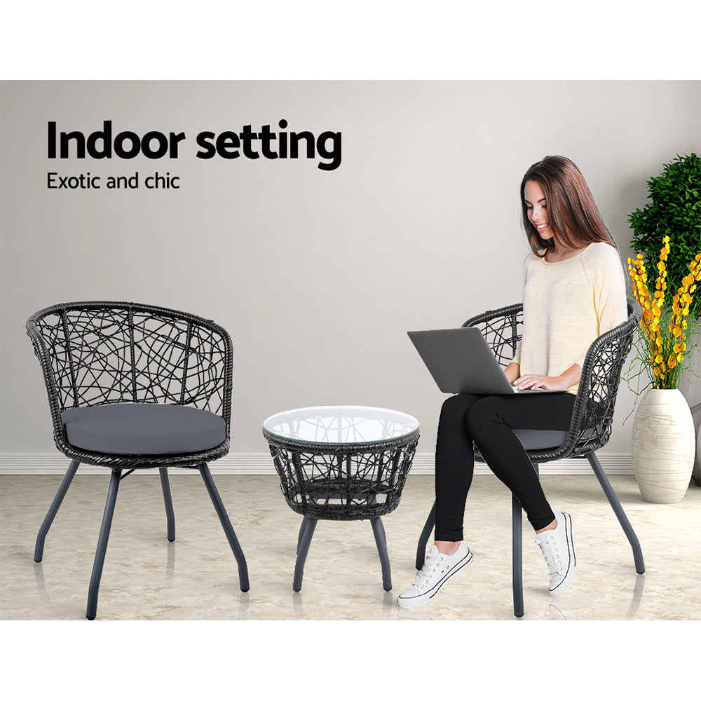 Gardeon Black 3 Piece Bistro Set