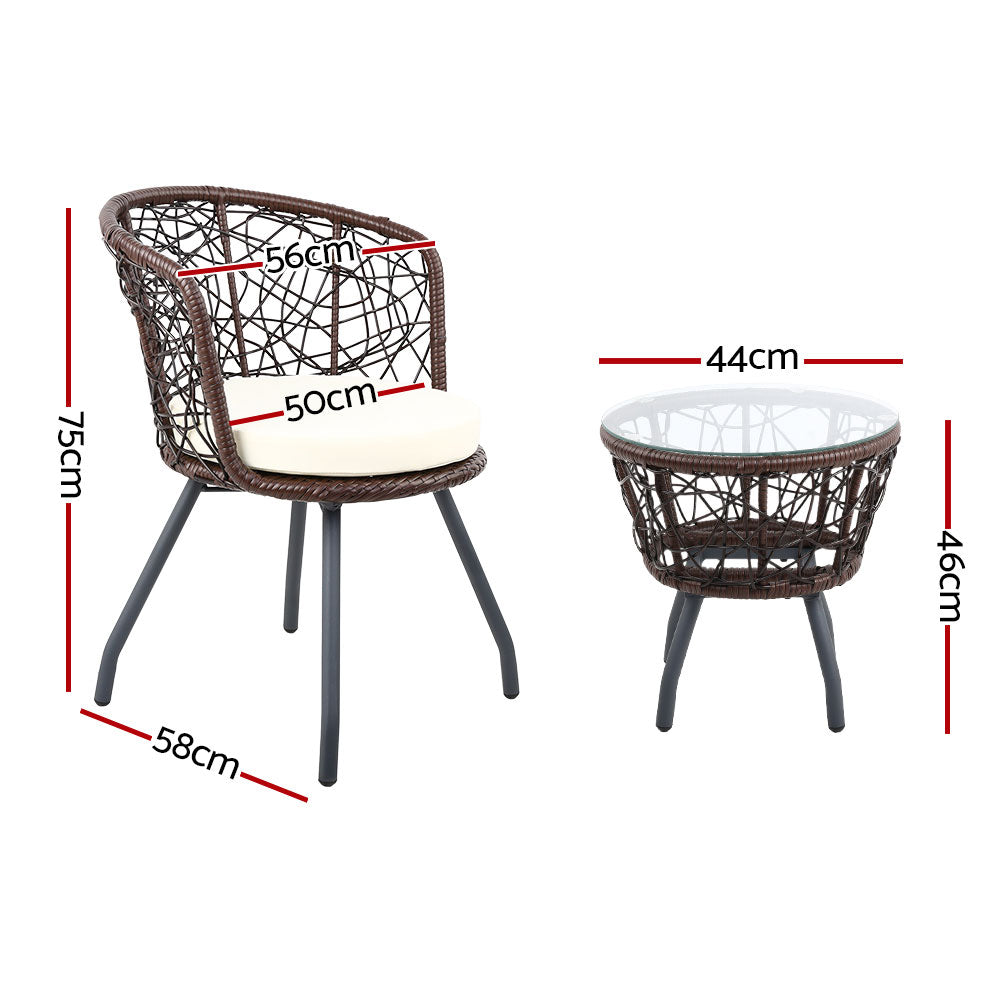 Gardeon Brown 3 Piece Bistro Set