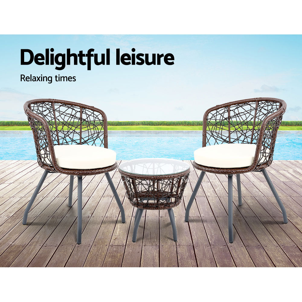 Gardeon Brown 3 Piece Bistro Set