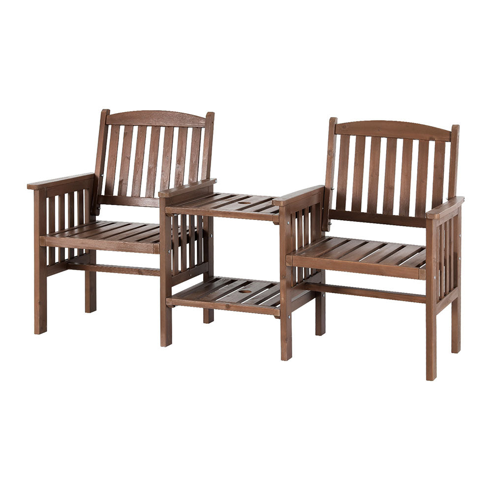 Gardeon Brown Wooden Loveseat with Table