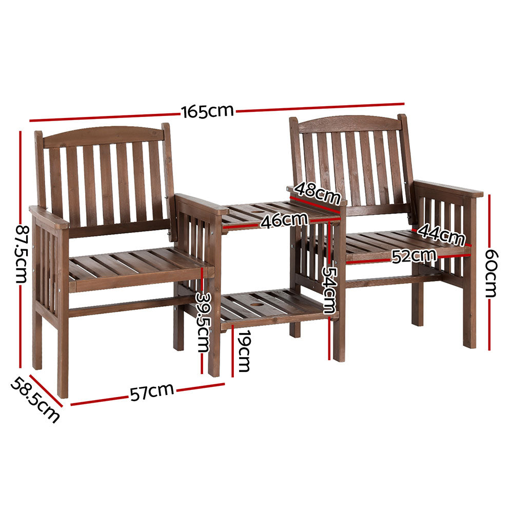 Gardeon Brown Wooden Loveseat with Table