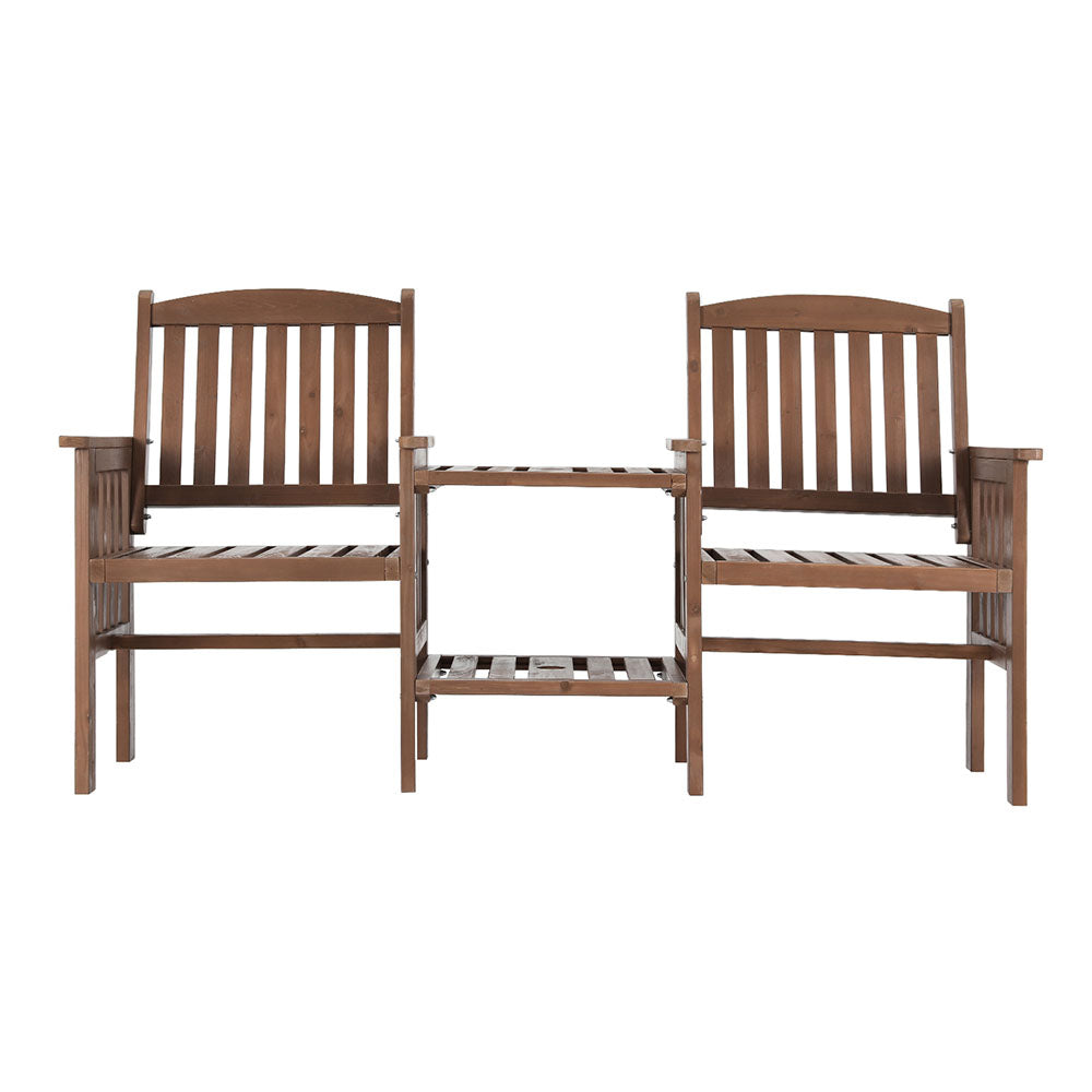Gardeon Brown Wooden Loveseat with Table