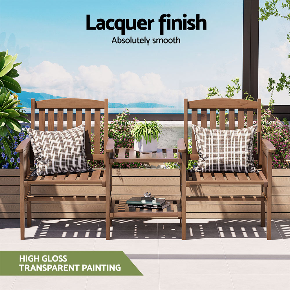 Gardeon Brown Wooden Loveseat with Table