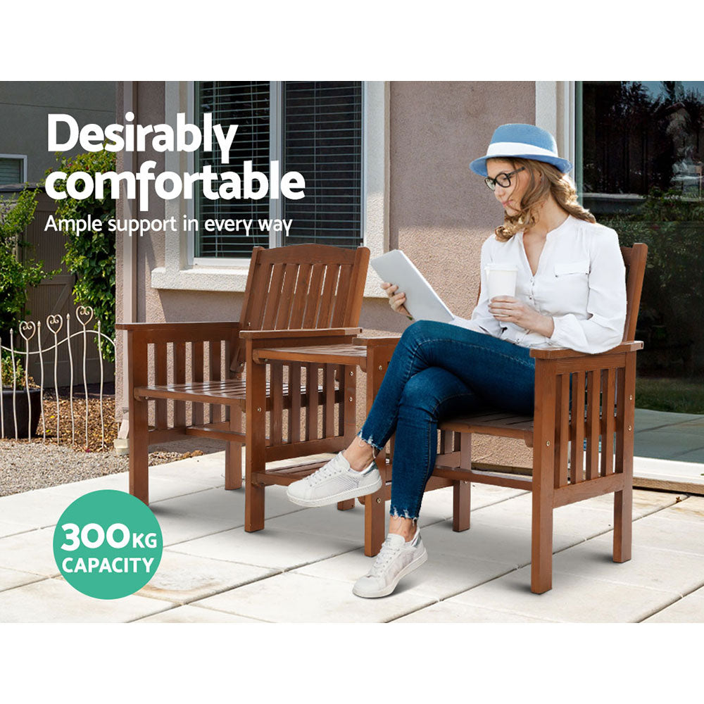 Gardeon Brown Wooden Loveseat with Table