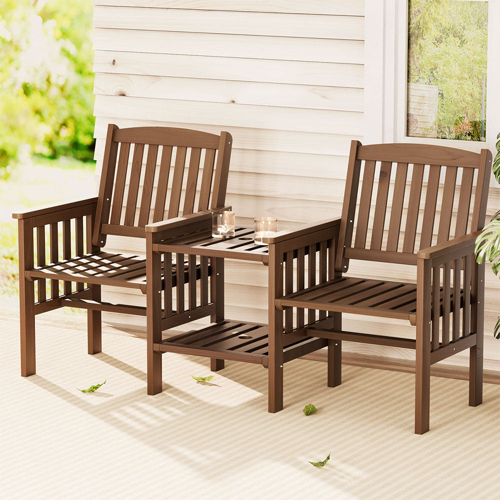 Gardeon Brown Wooden Loveseat with Table