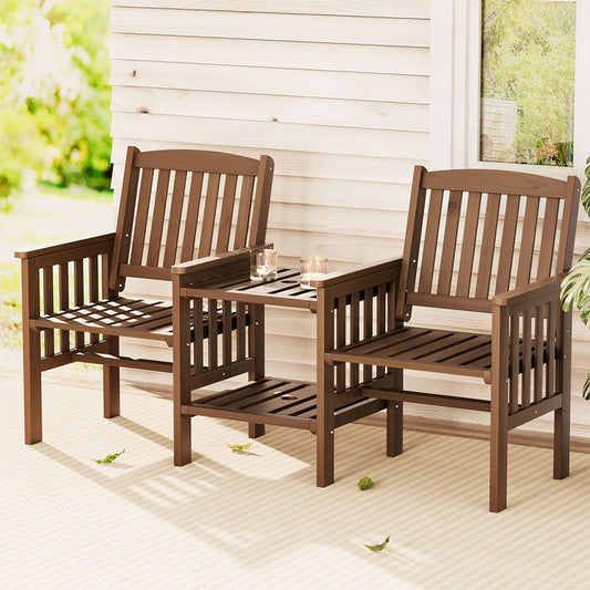 Gardeon Brown Wooden Loveseat with Table