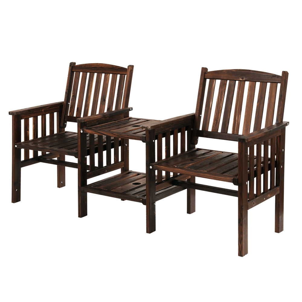Gardeon Charcoal Wooden Loveseat with Table