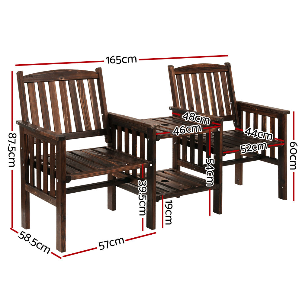 Gardeon Charcoal Wooden Loveseat with Table