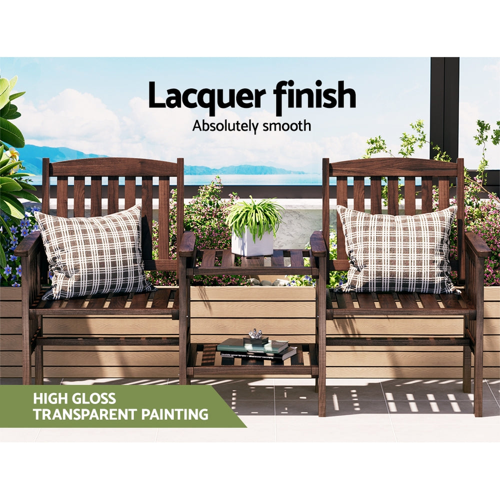 Gardeon Charcoal Wooden Loveseat with Table