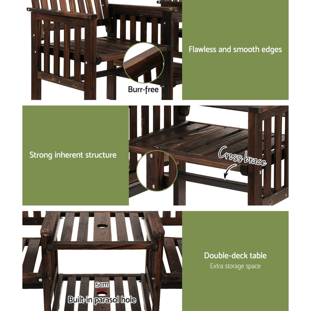 Gardeon Charcoal Wooden Loveseat with Table