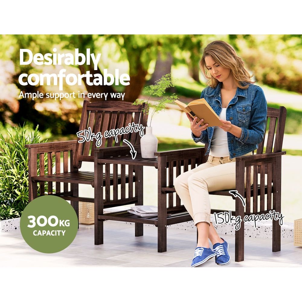 Gardeon Charcoal Wooden Loveseat with Table