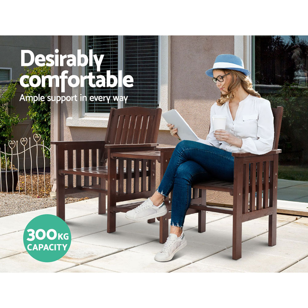 Gardeon Charcoal Wooden Loveseat with Table