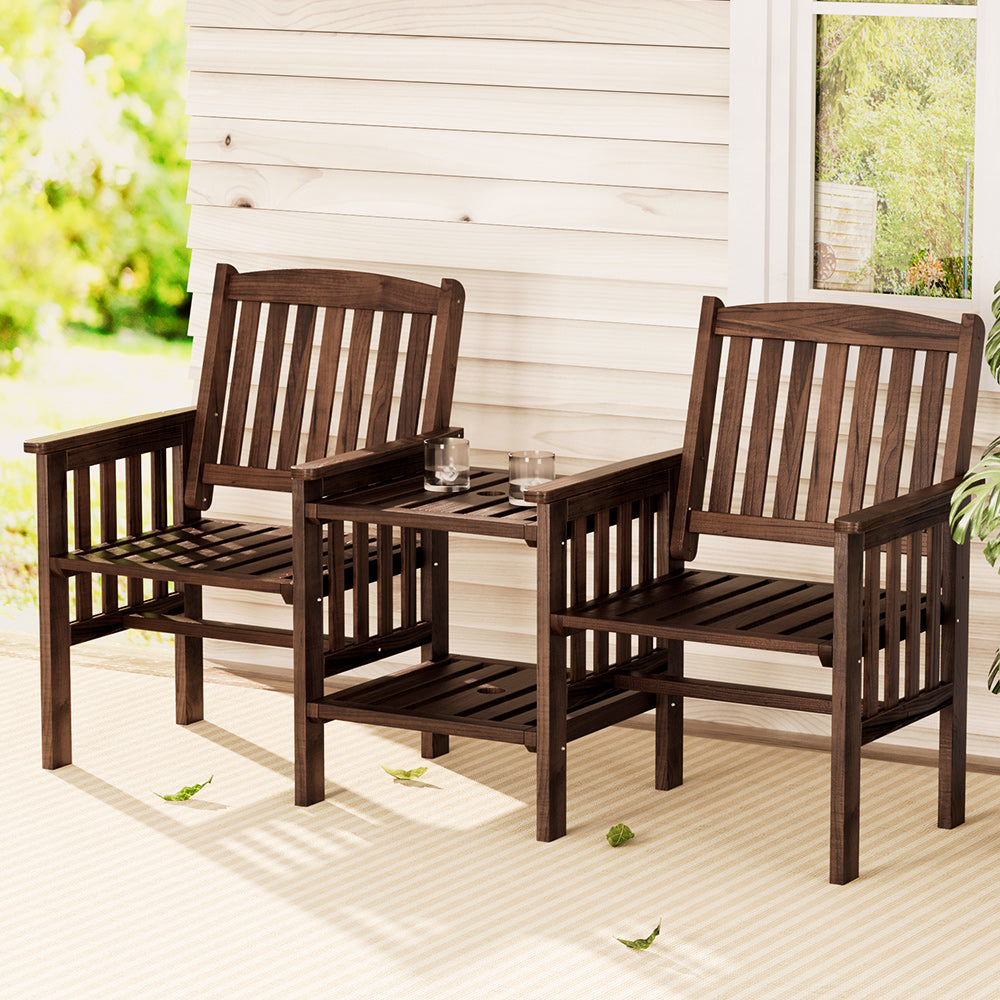 Gardeon Charcoal Wooden Loveseat with Table