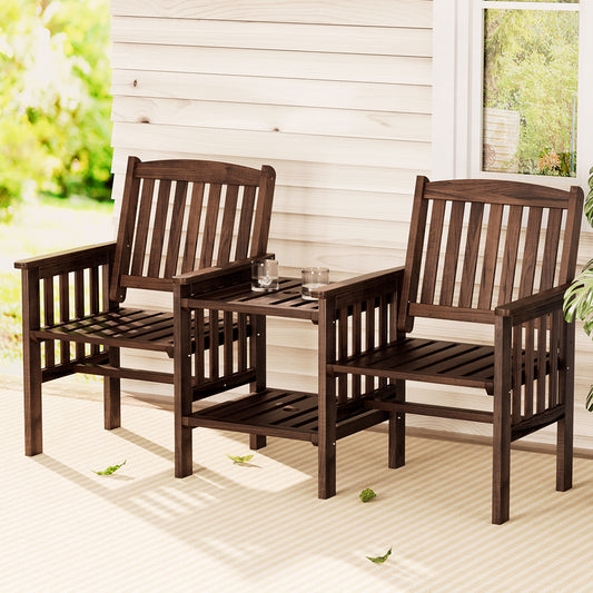 Gardeon Charcoal Wooden Loveseat with Table