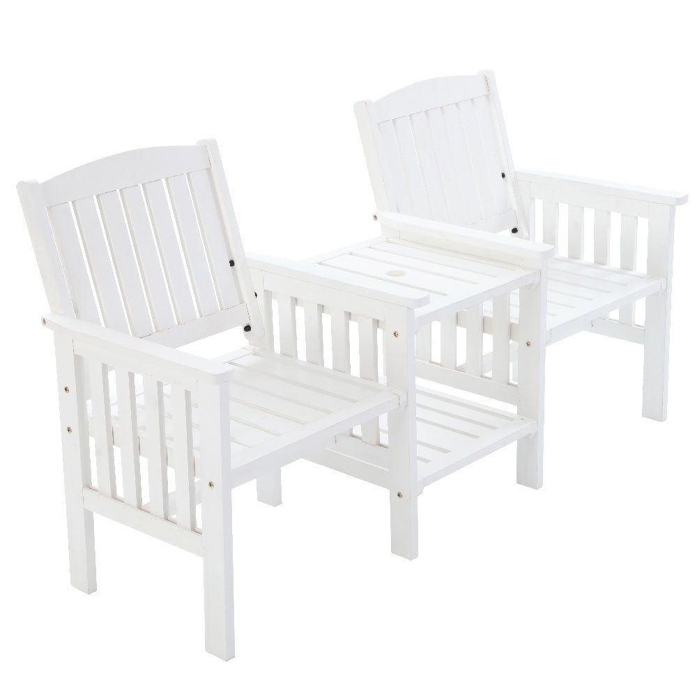 Gardeon White Wooden Loveseat with Table