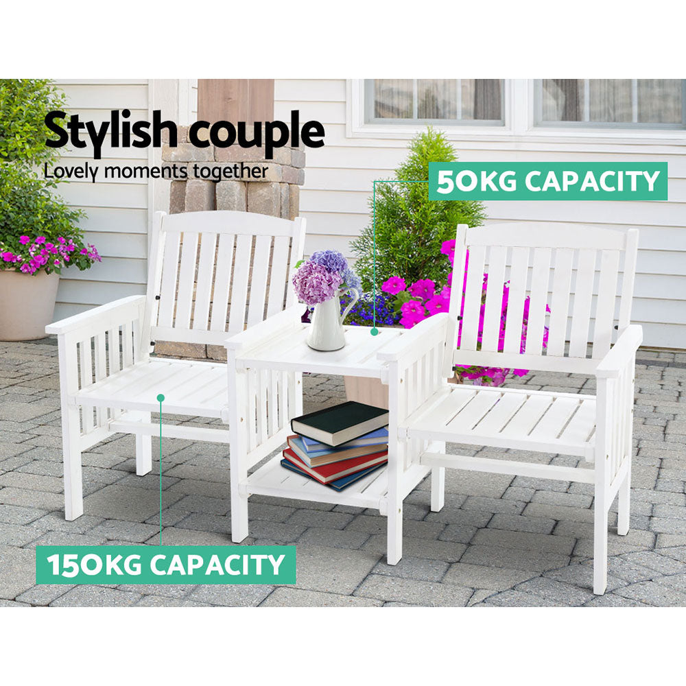 Gardeon White Wooden Loveseat with Table
