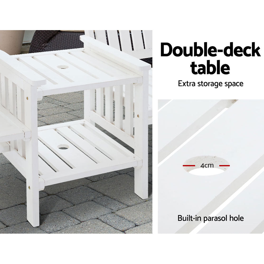 Gardeon White Wooden Loveseat with Table