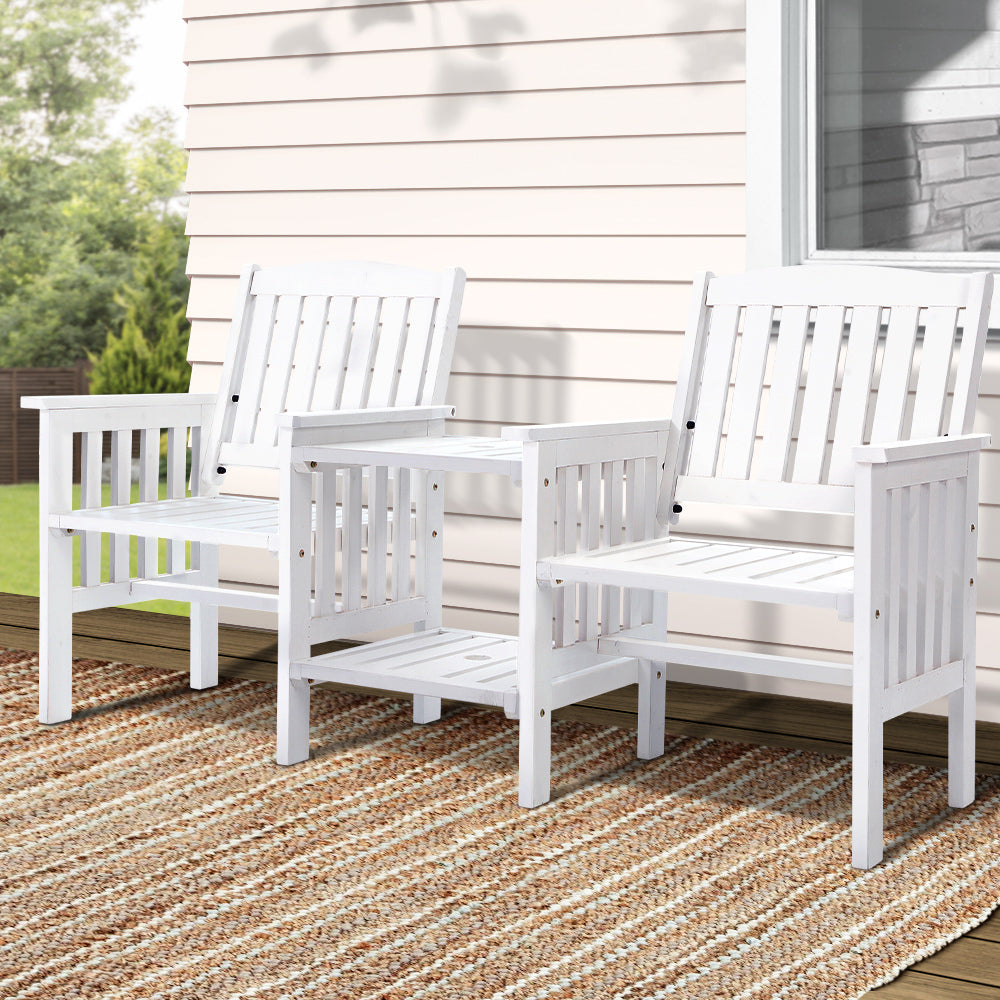 Gardeon White Wooden Loveseat with Table