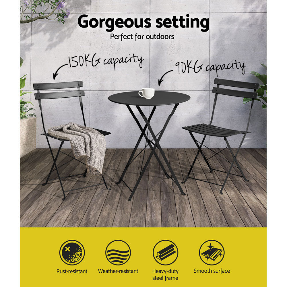 Gardeon Black 3 Piece Steel Bistro Set