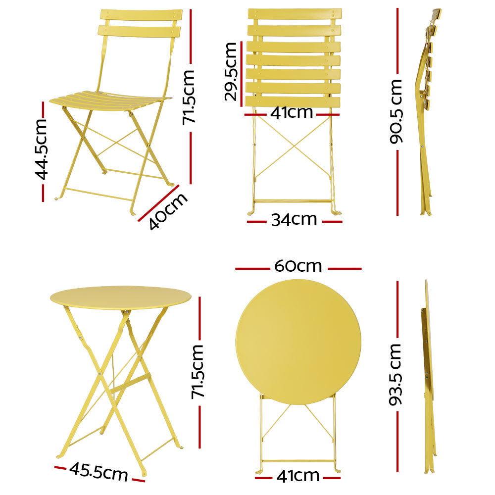 Gardeon Yellow 3 Piece Steel Bistro Set