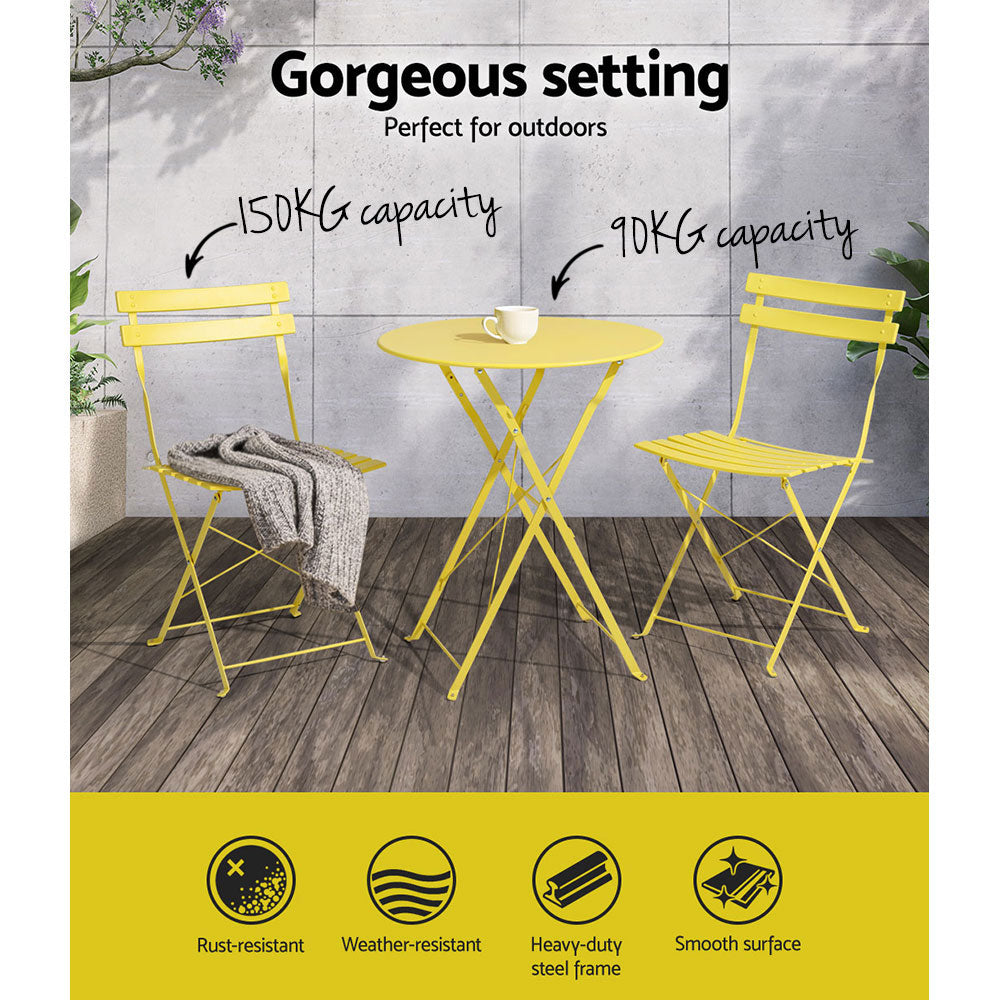 Gardeon Yellow 3 Piece Steel Bistro Set