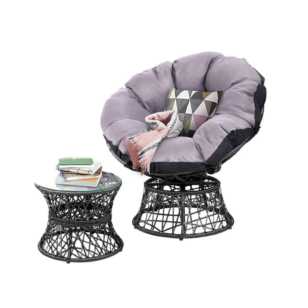Papasan Black Chair and Side Table