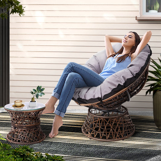 Papasan Brown Chair and Side Table