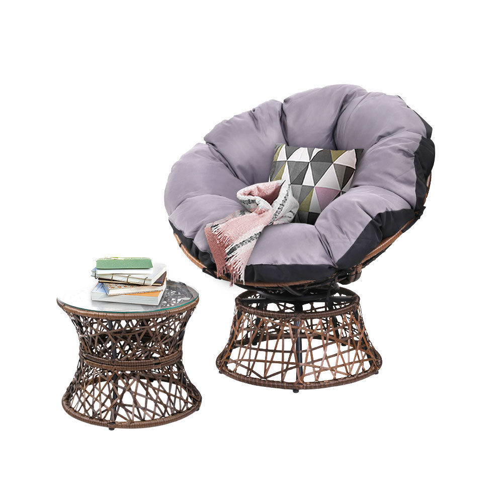Papasan Brown Chair and Side Table