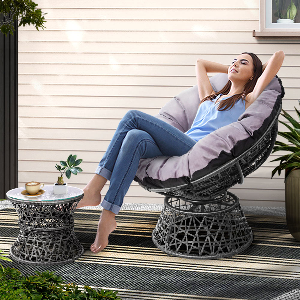 Papasan Grey Chair and Side Table