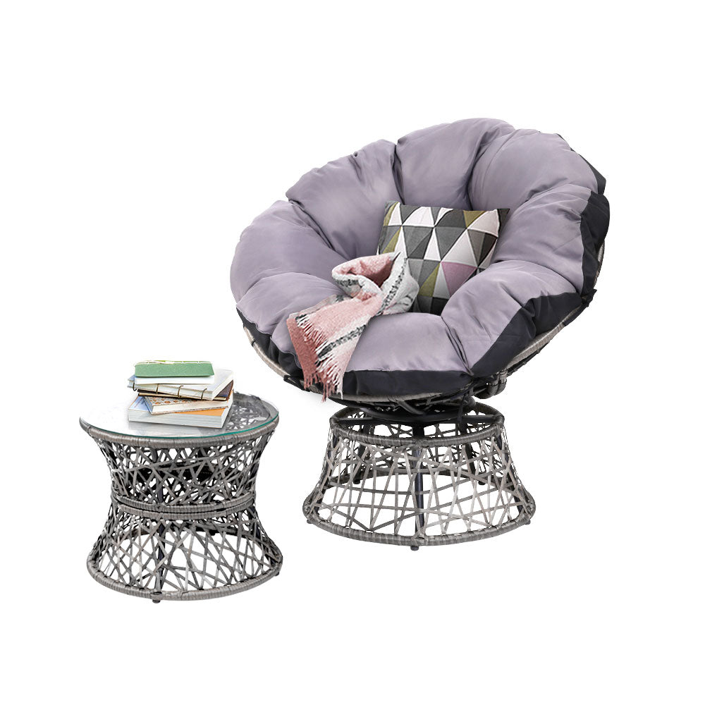 Papasan Grey Chair and Side Table