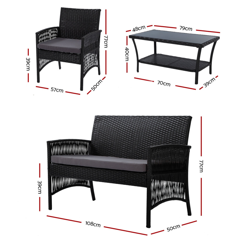 Harp Black 4 Piece Outdoor Sofa Set
