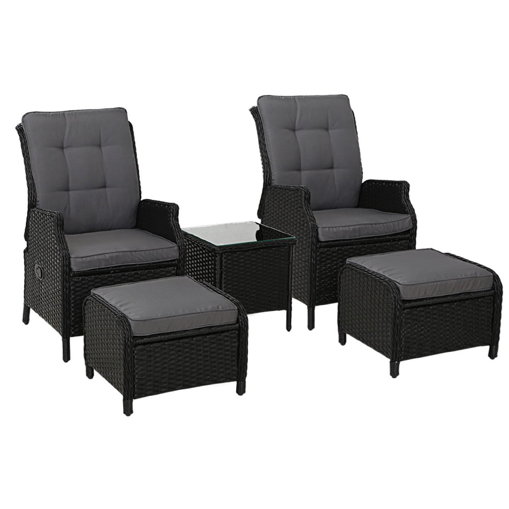 Gardeon Black 5 Piece Recliner Chair Set
