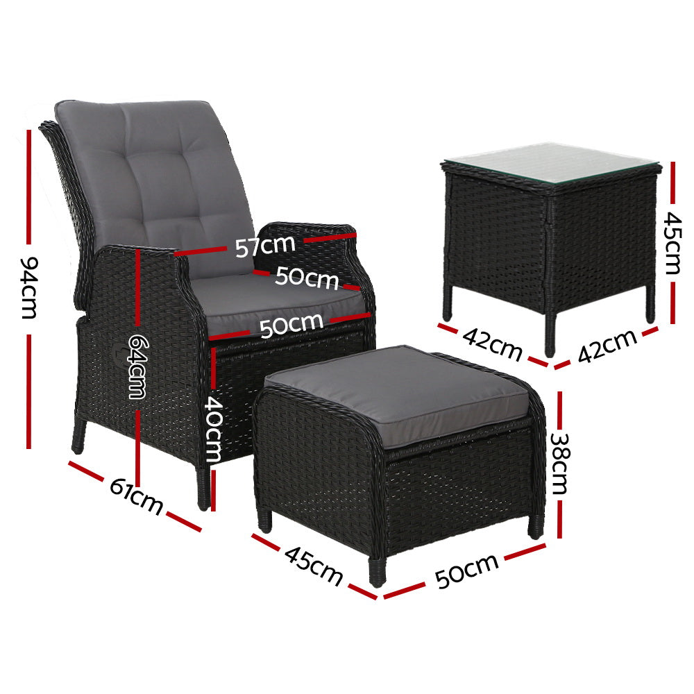 Gardeon Black 5 Piece Recliner Chair Set