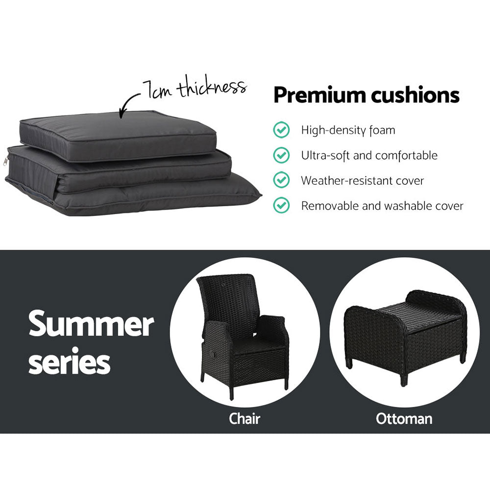 Gardeon Black 5 Piece Recliner Chair Set