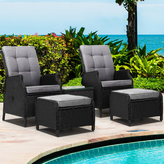 Gardeon Black 5 Piece Recliner Chair Set