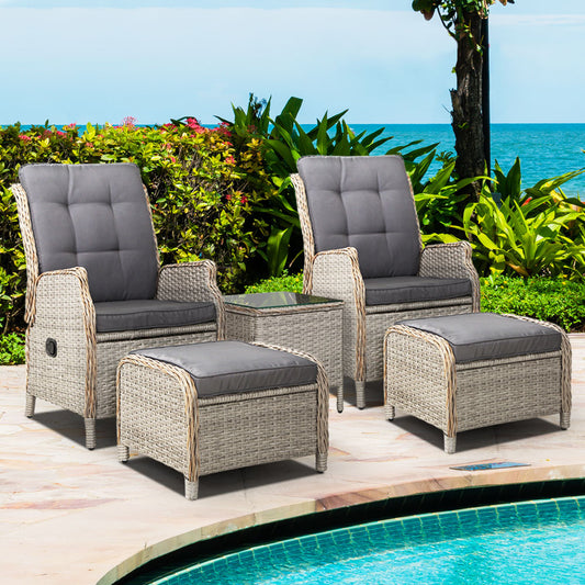 Gardeon Grey 5 Piece Recliner Chair Set