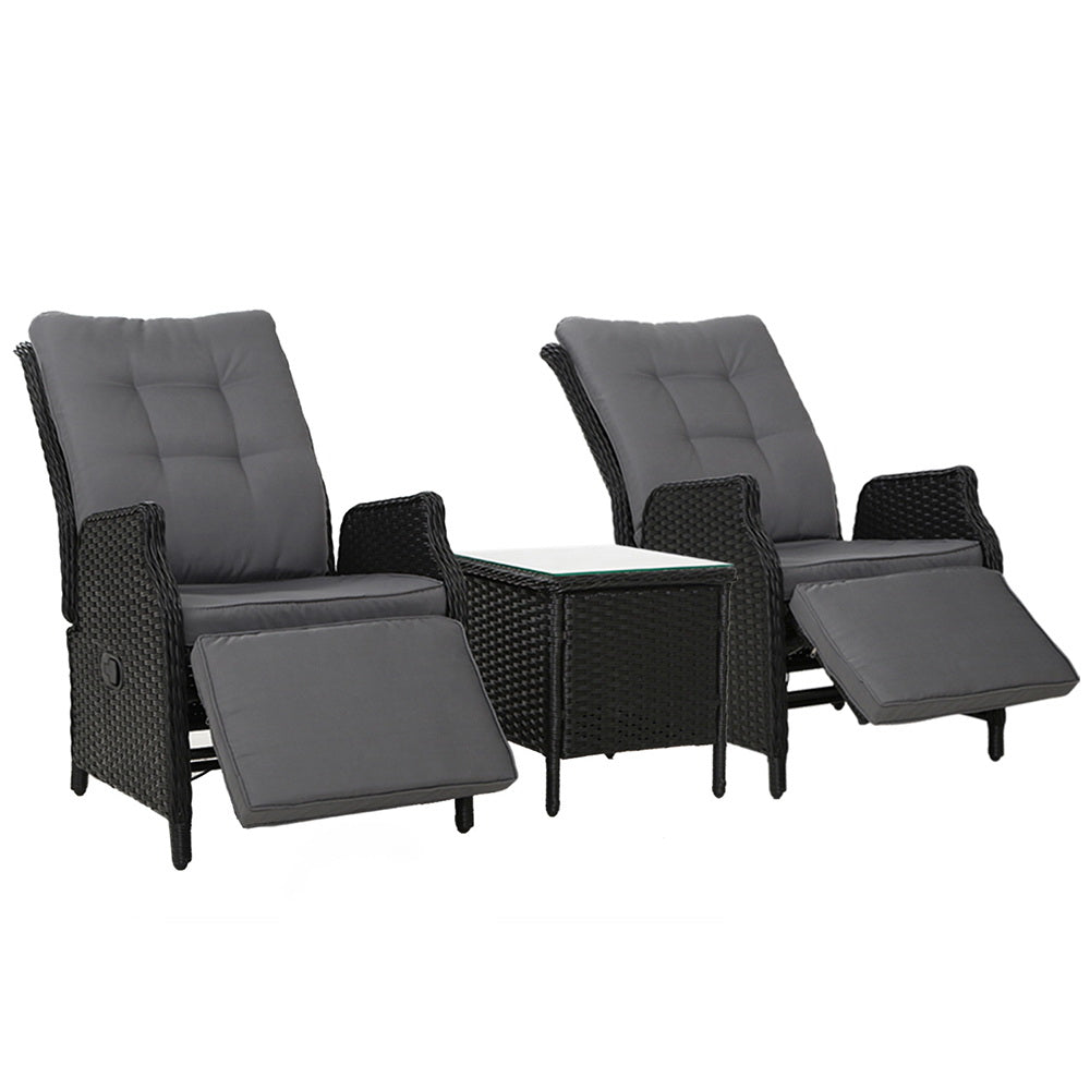 Gardeon Black 3 Piece Recliner Set