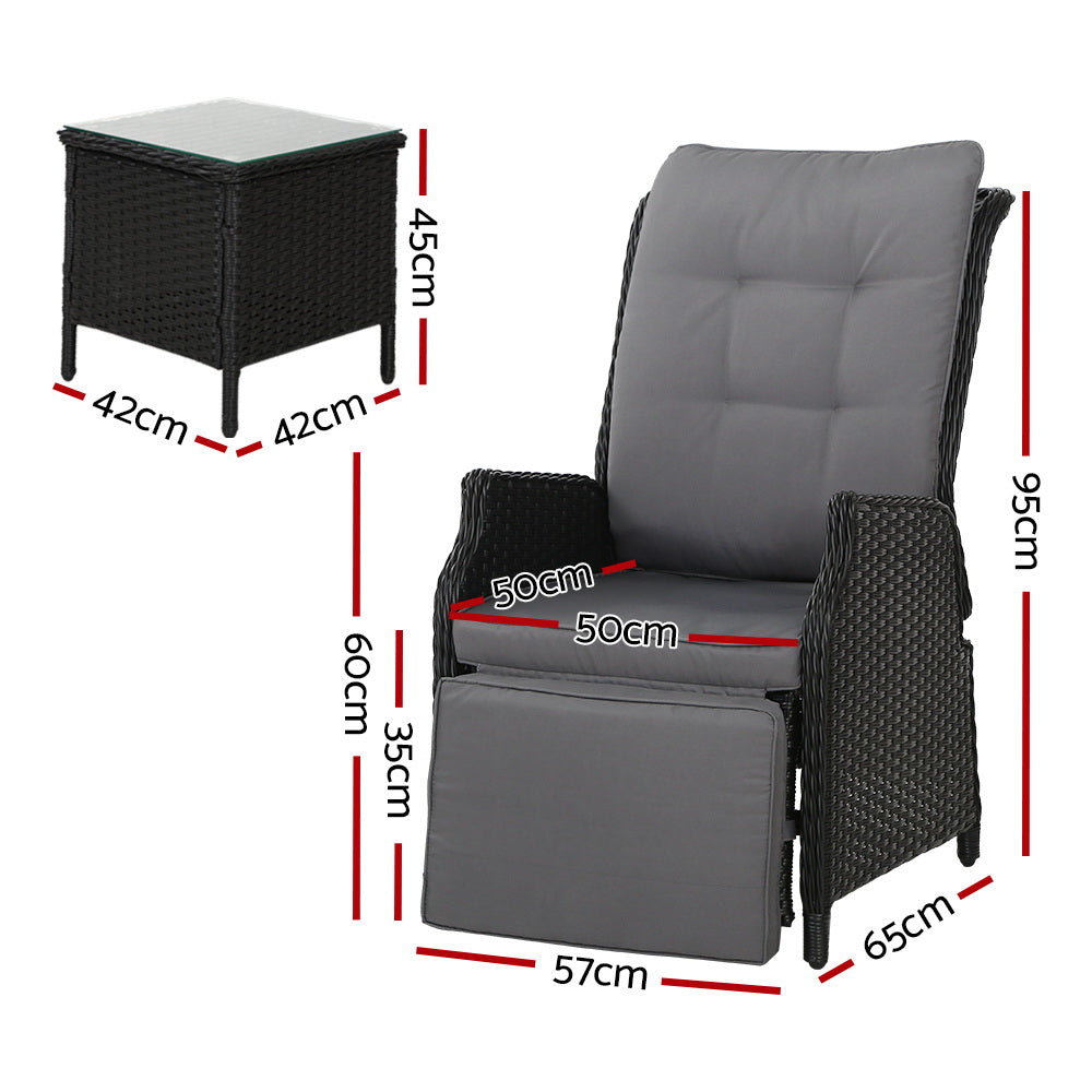 Gardeon Black 3 Piece Recliner Set