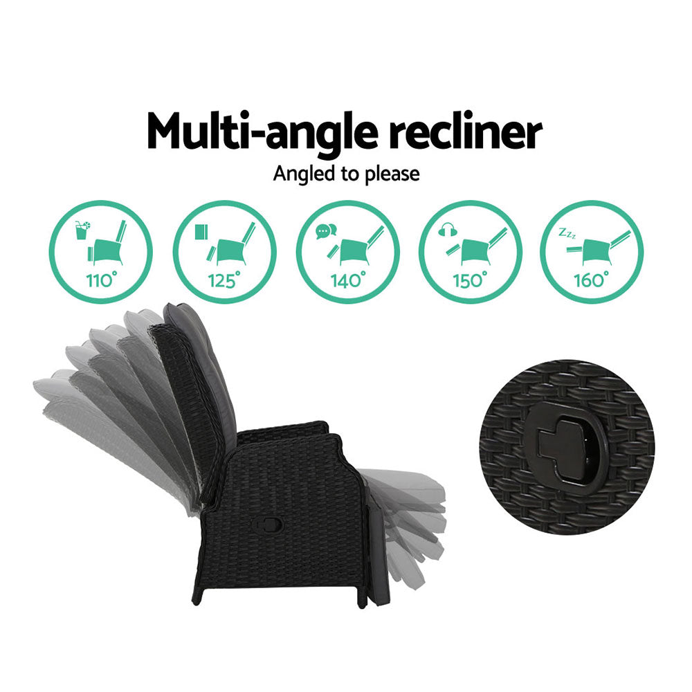 Gardeon Black 3 Piece Recliner Set