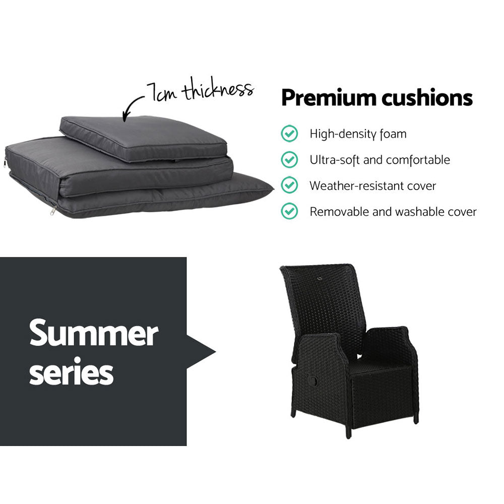 Gardeon Black 3 Piece Recliner Set